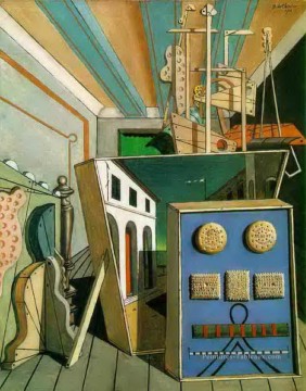  intérieur - intérieur métaphysique avec des biscuits 1916 Giorgio de Chirico surréalisme métaphysique
